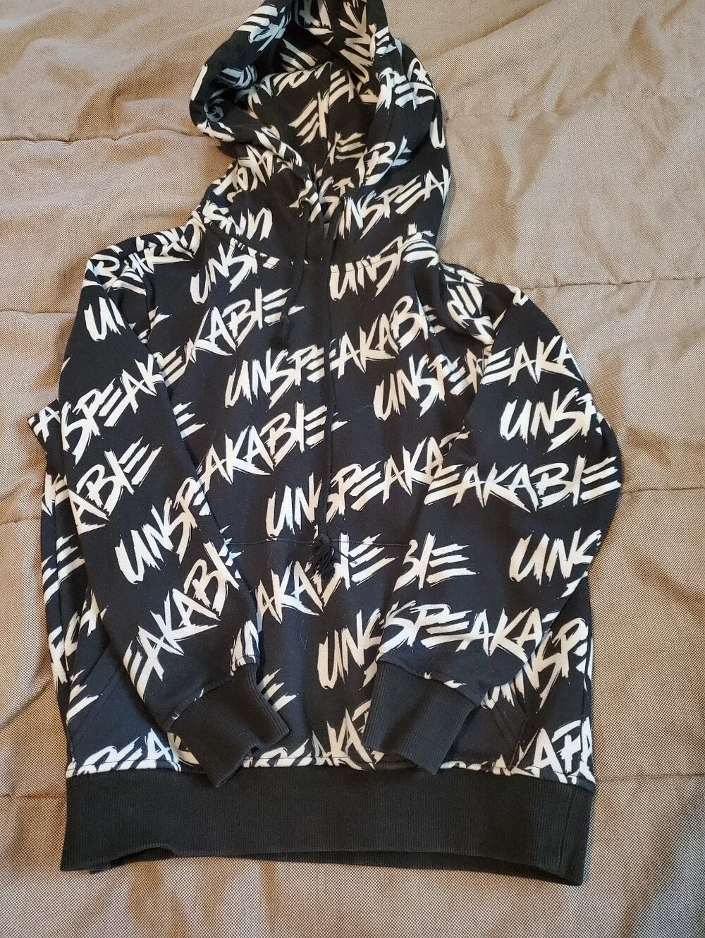 Unspeakable Merch Hoodie PL Black White Graffiti All Over Print Pullover